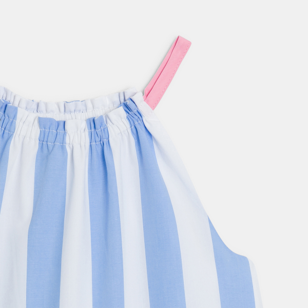 فستان مقلم من قماش البوبلين بحمالات أزرق اللون للفتيات